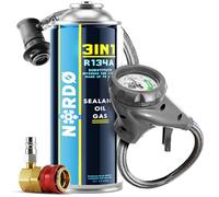 Nordo - 3in1 R134a Kältemittel Ersatzgas - Kühlmittel Klima Auto - Gasflasche 1x235 g - Auto Klimaanlage Nachfüllset - Wohnmobil - inkl. Schlauch & HP/LP Adapter - Manometer Klimaanlage - ECO