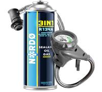 Nordo - 3in1 R134a Kältemittel Ersatzgas + Schlauch - Kühlmittel Klima Auto mit Klima Dichtmittel und Öl - Gasflasche 1x235 g - Auto Klimaanlage Nachfüllset - Klimaanlage Wohnmobil - ECO