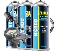 Nordo - 3in1 R134a Kältemittel Ersatzgas + Schlauch - Kühlmittel Klima Auto mit Klima Dichtmittel und Öl - Gasflasche 3x235 g - Auto Klimaanlage Nachfüllset - Klimaanlage Wohnmobil - ECO