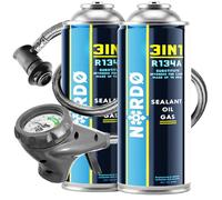 Nordo - 3in1 R134a Kältemittel Ersatzgas + Schlauch - Kühlmittel Klima Auto mit Klima Dichtmittel und Öl - Gasflasche 2x235 g - Auto Klimaanlage Nachfüllset - Klimaanlage Wohnmobil - ECO