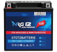 NRG Premium Stützbatterie 12V 12Ah AGM Backup Batterie A2115410001 und 61217586977 Longlife Technologie Gefüllt Geladen Aktiviert Absolut Wartungsfrei