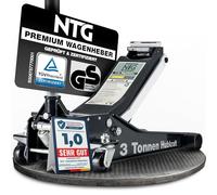 NTG HYDRAULISCHER WAGENHEBER 3T - TÜV-Zertifiziert, Flacher Wagenheber Hydraulisch mit Doppelzylinder - 75-505 mm Hubhöhe - Extra Stabiler Rangierwagenheber 3 Tonnen für PKW & SUV