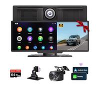 NUOTIAN 10,26'' Wireless Carplay Display, Android Auto Display, Autoradio mit Bluetooth 5.3, 4K Dashcam+1080P Rückfahrkamera, GPS Navigation, Mirror Link, 64G TF, FM, AUX (mit Ersatzhalterung)