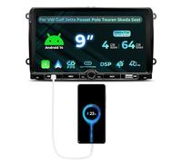 NVGOTEV Android 14.0 Autoradio für VW Golf Passat Touran Seat Skoda mit Wireless Carplay/Android Auto, 9 Zoll Radio 4+64GB Unterstützung Bluetooth WiFi 4G GPS Navi DSP FM AM RDS SWC