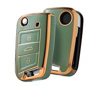 OATSBASF Autoschlüssel Hülle Geeignet VW, VW Golf 7 Schlüsselhülle, Schlüsselbox Cover für VW Polo, Skoda, Tiguan, MK7 3-Tasten (Goldener Rand-Grün)