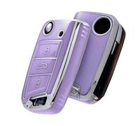 OATSBASF Autoschlüssel Hülle kompatibel mit VW Golf 7, Schlüsselbox Cover für VW Polo, Skoda, Tiguan, MK7 3-Tasten Schlüssel Hülle (Silberrand-Violett)