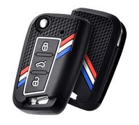 OATSBASF Autoschlüssel Hülle & Schlüsselbox Cover für VW Golf 7/Polo/Tiguan MK7/Skoda - Premium Silikon-Schutz, stoßdämpfend, rutschfest & hygienisch (3-Color Stripe)