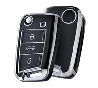 OATSBASF Autoschlüssel Hülle VW, Schlüssel Hülle Kompatibel für VW Golf 7 Schlüsselhülle, Schlüsselbox Cover für VW Polo, Skoda, Tiguan, MK7 3-Tasten (Silber Rand-Schwarz)
