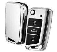 OATSBASF Autoschlüssel Hülle VW, VW Golf 7 Schlüsselhülle, Schlüsselbox Cover für VW Polo, Skoda, Tiguan, MK7 3-Tasten (Silber)