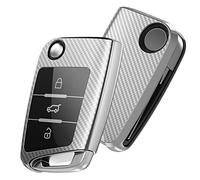 OATSBASF Autoschlüssel Hülle VW, VW Golf 7 Schlüsselhülle, Schlüsselbox Cover für VW Polo, Skoda, Tiguan, MK7 3-Tasten (Silber-Streifen)
