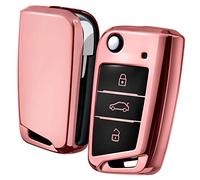 OATSBASF Autoschlüssel Hülle VW, VW Golf 7 Schlüsselhülle, Schlüsselbox Cover für VW Polo, Skoda, Tiguan, MK7 3-Tasten (Roségold)