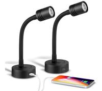 Obeaming 12V Leselampe Wohnmobil Boot Dimmbare Nachttischlampe Schwanenhals LED Wandlampe für Van LKW Wohnwagen, Eingebautes Typ-C-Ladegerät & Drücken Dimmschalter 3200K, 2 PCS