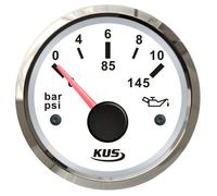 Öldruckanzeige Öldruckmesser 12/24 Volt 0-10 bar 10-184 Ohm Edelstahl - weiss