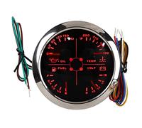 Öldruckanzeige, Wassertemperaturanzeige Öldruck, 4in1 85mm Multifunktionsanzeige Kraftstoffstand Öldruck Wassertemperatur Voltmeter DC 9-32V für Auto Wohnmobil Boot Motorrad (Schwarz °F/PSI)