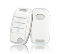 OFF WE GO Autoschlüssel Hülle für Kia Schlüsselhülle Cover für Carens Rio Sedona Forte Cerato/K3 Optima/K5 Sorento Sportage Soul 3 Tasten Auto Schlüssel Schutzhülle Schlüsselbox, Weiß Silber