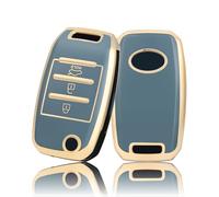 OFF WE GO Autoschlüssel Hülle für Kia Schlüsselhülle Cover für Carens Rio Sedona Forte Cerato/K3 Optima/K5 Sorento Sportage Soul 3 Tasten Auto Schlüssel Schutzhülle Schlüsselbox, Blau Gold