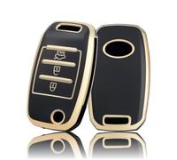 OFF WE GO Autoschlüssel Hülle für Kia Schlüsselhülle Cover für Carens Rio Sedona Forte Cerato/K3 Optima/K5 Sorento Sportage Soul 3 Tasten Auto Schlüssel Schutzhülle Schlüsselbox, Schwarz Gold