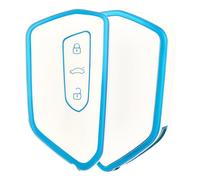 OFF WE GO Autoschlüssel Hülle für VW Golf 8 Schlüsselhülle Cover für Seat Leon MK4 Tarraco Ateca Skoda Octavia 2020 Cupra 3 Tasten TPU Auto Schlüssel Hülle Damen Männer Schlüsselgehäuse, Weiß Blau