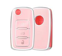 OFF WE GO Autoschlüssel Hülle für VW Polo Schlüsselhülle Cover für Volkswagen Golf 4 5 6 Tiguan Passat Beetle Touran Skoda Seat Ibiza4 Altea Leon Schlüsselcover Schlüssel Schutz Gehäuse, Rosa Silber