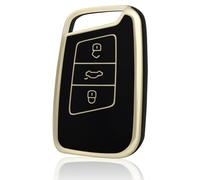 OFF WE GO Autoschlüssel Hülle für VW Schlüsselhülle Cover für Volkswagen Golf Passat Alltrack Arteon Atlas Jetta Skoda Kodiaq Superb 3 Tasten TPU Auto Schlüssel Schutzhülle Schlüsselbox, Schwarz Gold