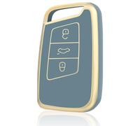 OFF WE GO Autoschlüssel Hülle für VW Schlüsselhülle Cover für Volkswagen Golf Passat Alltrack Arteon Atlas Jetta Skoda Kodiaq Superb A7 3 Tasten TPU Auto Schlüssel Schutzhülle Schlüsselbox, Blau Gold
