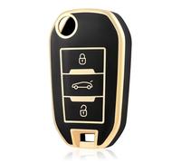 OFF WE GO Autoschlüssel Hülle Schlüssel Gehäuse Schlüsselhülle Cover für Peugeot 208 301 307 308 407 508 2008 3008 5008 Citroen C2 C3 C4 C5 C6 C4L C5 DS6 Opel Schlüsselcover, Schwarz Gold