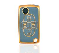 OFF WE GO Autoschlüssel Hülle Schlüssel Hülle Schlüsselhülle Cover für Peugeot 807 1007 Citroen C8 Fiat Ulysse Auto Schlüsselbox Schlüsselcover Schutz Gehäuse, Blau Gold