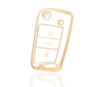 OFF WE GO Autoschlüssel Hülle Schlüssel Hülle Schlüsselhülle Cover für VW Golf 7 Polo Skoda Octavia Tiguan MK7 Jetta Seat Leon Fabia Ibiza Fabia Superb Schlüsselcover Schutz Gehäuse, Weiß Gold