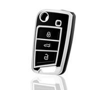OFF WE GO Autoschlüssel Hülle Schlüssel Hülle Schlüsselhülle Cover für VW Golf 7 Polo Skoda Octavia Tiguan MK7 Jetta Seat Leon Fabia Ibiza Fabia Superb Schlüsselcover Schutz Gehäuse, Schwarz Silber
