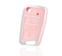 OFF WE GO Autoschlüssel Hülle Schlüssel Hülle Schlüsselhülle Cover für VW Golf 7 Polo Skoda Octavia Tiguan MK7 Jetta Seat Leon Fabia Ibiza Fabia Superb Schlüsselcover Schutz Gehäuse, Rosa Silber