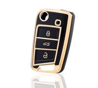 OFF WE GO Autoschlüssel Hülle Schlüssel Hülle Schlüsselhülle Cover für VW Golf 7 Polo Skoda Octavia Tiguan MK7 Jetta Seat Leon Fabia Ibiza Fabia Superb Schlüsselcover Schutz Gehäuse, Schwarz Gold