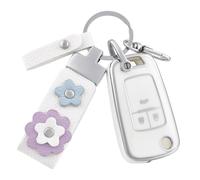 OFF WE GO Autoschlüssel Hülle Schlüsselhülle Cover für Opel Vauxhall Astra H J K Adam Insignia A Meriva B Mokka X Vectra C Zafira Mokka Schlüsselcover mit Schlüsselanhänger Schutz Gehäuse, Weiß Silber