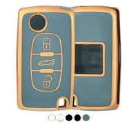 OFF WE GO Autoschlüssel Hülle Schlüsselhülle Cover für Peugeot 107 207 307 407 607 208 308 408 Schlüsselcover Schlüsselbox für Citroen C2 C3 C4 C5 C6 C8 C-Triomphe Schlüssel Schutz Gehäuse, Blau Gold