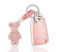 OFF WE GO Autoschlüssel Hülle Schlüsselhülle Cover für VW Golf 7 Polo Skoda Octavia Tiguan MK7 Jetta Seat Leon Fabia Ibiza Fabia Superb Schlüsselcover mit Schlüsselanhänge Schlüssel Gehäuse, Rosa