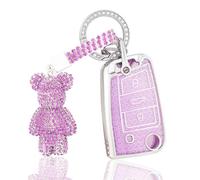 OFF WE GO Autoschlüssel Hülle Schlüsselhülle Cover für VW Golf 7 Polo Skoda Octavia Tiguan MK7 Jetta Seat Leon Fabia Ibiza Fabia Superb Schlüsselcover mit Schlüsselanhänge Schlüssel Gehäuse, Violett