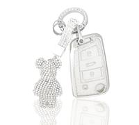 OFF WE GO Autoschlüssel Hülle Schlüsselhülle Cover für VW Golf 7 Polo Skoda Octavia Tiguan MK7 Jetta Seat Leon Fabia Ibiza Fabia Superb Schlüsselcover mit Schlüsselanhänge Schlüssel Gehäuse, Weiß