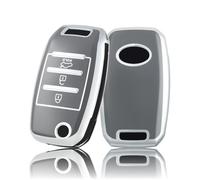 OFF WE GO Schlüsselhülle Cover für Kia Autoschlüssel Hülle für Carens Rio Sedona Forte Cerato/K3 Optima/K5 Sorento Sportage Soul 3 Tasten Auto Schlüssel Schutzhülle Schlüsselbox, Grau Silber
