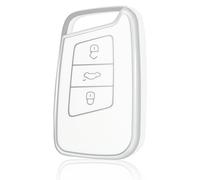 OFF WE GO Schlüsselhülle Cover für VW Autoschlüssel Hülle für Volkswagen Golf Passat Alltrack Arteon Atlas Jetta Skoda Kodiaq Superb A7 3 Tasten TPU Auto Schlüssel Schutzhülle Schlüsselbox,Weiß Silber
