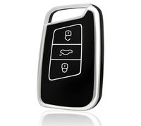 OFF WE GO Schlüsselhülle Cover für VW Autoschlüssel Hülle für Volkswagen Golf Passat Alltrack Arteon Atlas Jetta Skoda Kodiaq Superb 3 Tasten TPU Auto Schlüssel Schutzhülle Schlüsselbox,Schwarz Silber