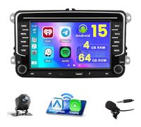 Ohradio 4G+64G/Android15 Autoradio für VW Beetle Tiguan CC Passat Sharan Jetta Caddy Transporter, Wireless Carplay Android Auto 7'' Touchscreen mit 【52pin Adapter】 WiFi BT Typ-C+Rückfahrkamer MIC