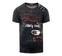Oil-Washed T-Shirt mit Seitlicher Knopfleiste und Prints 2XL