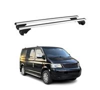 OMAC Aluminium Dachträger Querträger für VW T5 T6 Transporter Multivan Caravelle 2003-2024 - TÜV/DIN 75302:2019 - Abschließbar - Max. 75 kg - 2 Stangen Silber