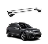 OMAC Aluminium Dachträger Querträger für VW Tiguan II 2016-2023 - TÜV/DIN 75302:2019 - Abschließbar - Max. 75 kg - 2 Stangen Silber