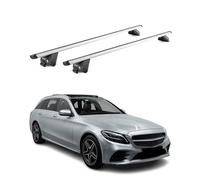 OMAC Dachträger Aluminium für Mercedes C Klasse S205 2014-2021 - Für integrierte Dachreling - T Nut - Max 100 kg - 2 Schlösser Silber