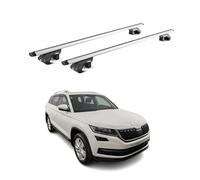OMAC Dachträger Aluminium für Skoda Kodiaq I 2016-2024 - Für Standard Dachreling - T Nut - Max 90 kg - 2 Schlösser Silber