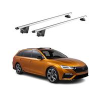 OMAC Dachträger Aluminium für Skoda Octavia IV Kombi 2020-2026 - Für integrierte Dachreling - T Nut - Max 100 kg - 2 Schlösser Silber