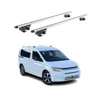 OMAC Dachträger Aluminium für VW Caddy IV 2020-2026 - Für Standard Dachreling - T Nut - Max 90 kg - 2 Schlösser Silber