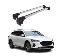 OMAC Dachträger Grundtäger kompatibel mit Ford Focus Active 2018-2025 Aluminium 75kg Silber 2tlg Geschlossene Reling für Fahrradträger, Dachboxen, Skiträger Abschließbar