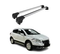 OMAC Dachträger Grundtäger kompatibel mit Suzuki SX4 S-Cross mk2 2013-2021 Aluminium 75kg Silber 2tlg Geschlossene Reling für Fahrradträger, Dachboxen, Skiträger Abschließbar