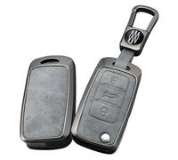 ontto Autoschlüssel Hülle Abdeckung Passt für VW Polo Tiguan Passat Golf Jetta Lavida für Skoda Octavia Seat Metall Schlüsselhülle mit Schlüsselanhänger Schlüsselbox Schutzhülle Cover 3 Tasten Grau B